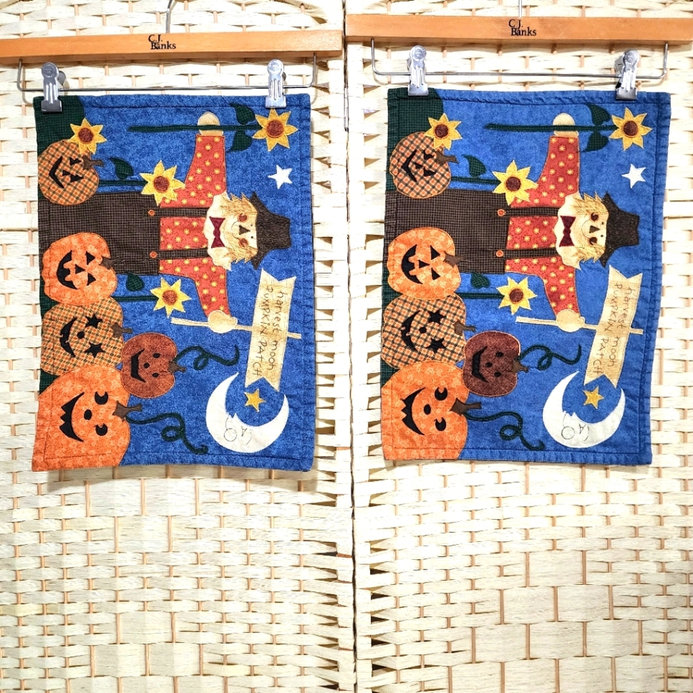Vintage Fall Applique Placemats Set Of 2 Halloween Jack-O-Lantern